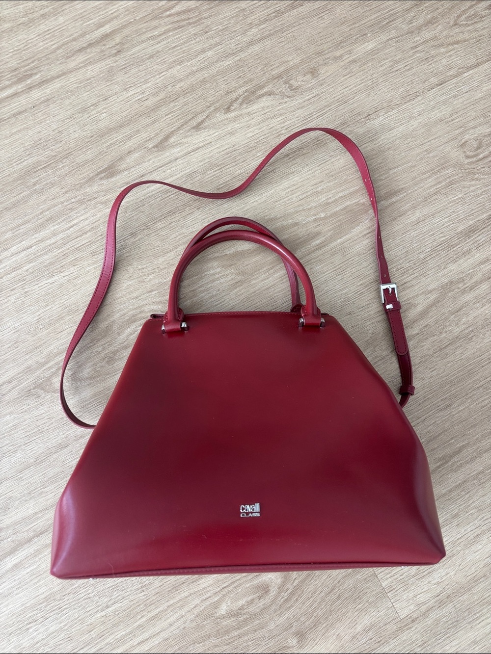 Cavalli Class by Roberto Cavalli Deep Red Structured Leather Satchel - Picture 3 of 13